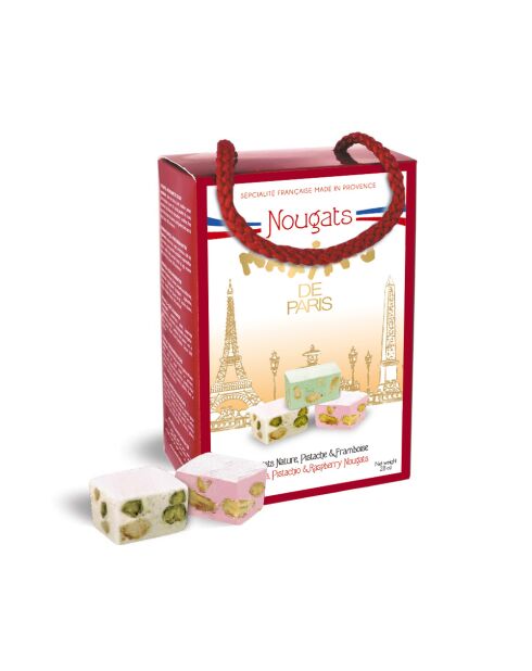 Ballotin de 12 Nougats nature, pistache et framboise 80 gr