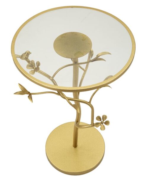 Table d'appoint Oiseaux en verre dorée - 38x60 cm