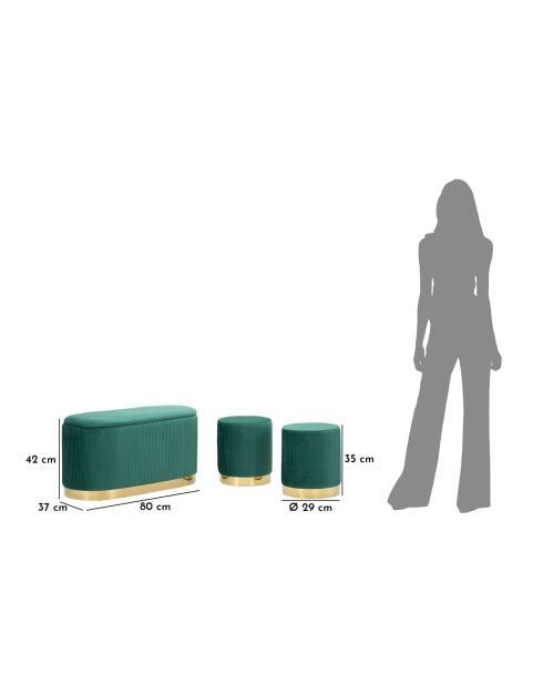 Set panca e 2 sgabelli Shopy Green con contenitore