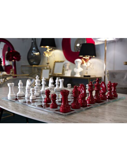 Rood/wit schaakbord - 61x61x14 cm