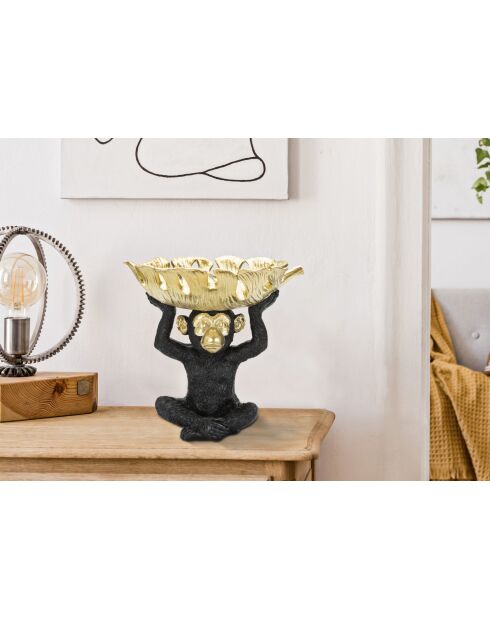 Decoración de mono negro/dorado - 25,2x21x24 cm