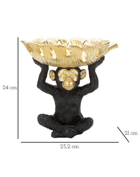 Decoración de mono negro/dorado - 25,2x21x24 cm