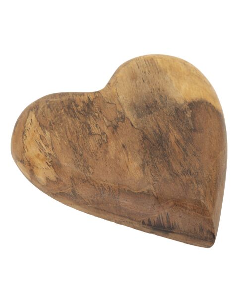Décoration Coeur en teck Haki brune - 16x14x4,5 cm