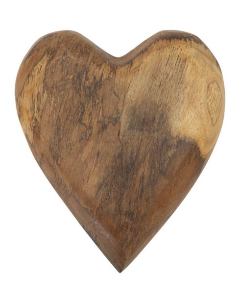 Décoration Coeur en teck Haki brune - 16x14x4,5 cm