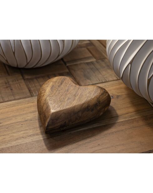 Décoration Coeur en teck Haki brune - 16x14x4,5 cm