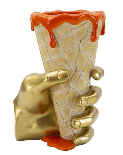 Maceta con forma de cono dorado, 18 x 16 x 26 cm