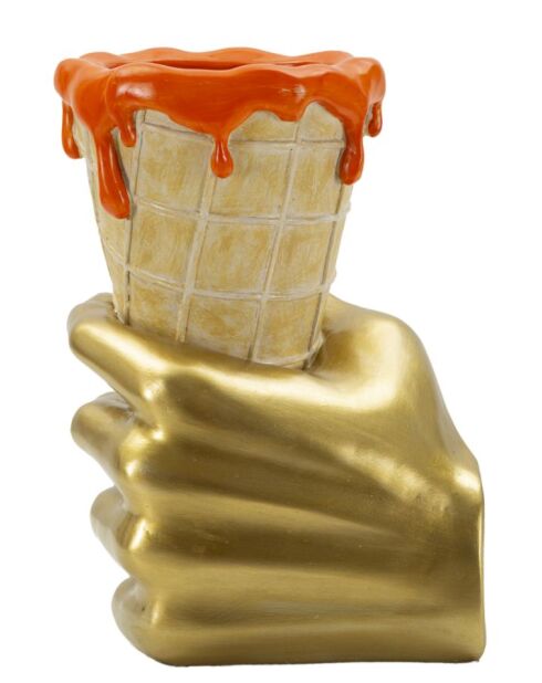 Maceta con forma de cono dorado, 18 x 16 x 26 cm