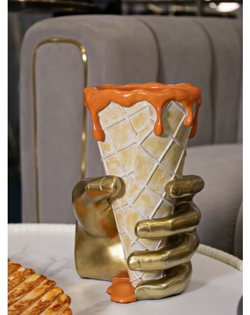 Maceta con forma de cono dorado, 18 x 16 x 26 cm