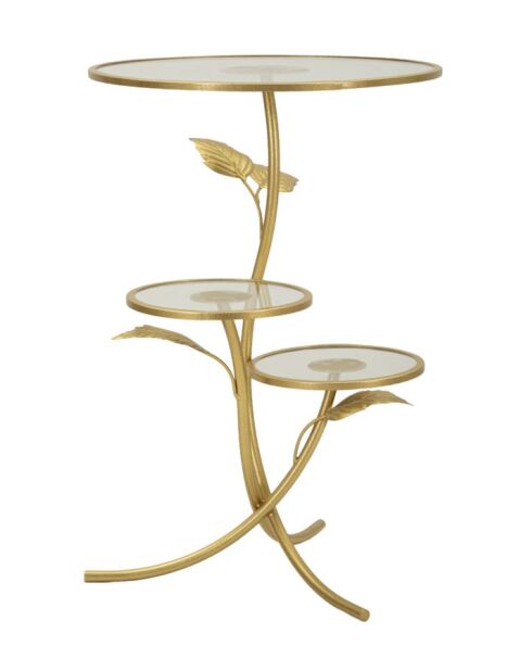 Mesita elevable con 3 estantes, color dorado, 54 x 69,5 cm