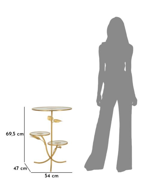 Mesita elevable con 3 estantes, color dorado, 54 x 69,5 cm