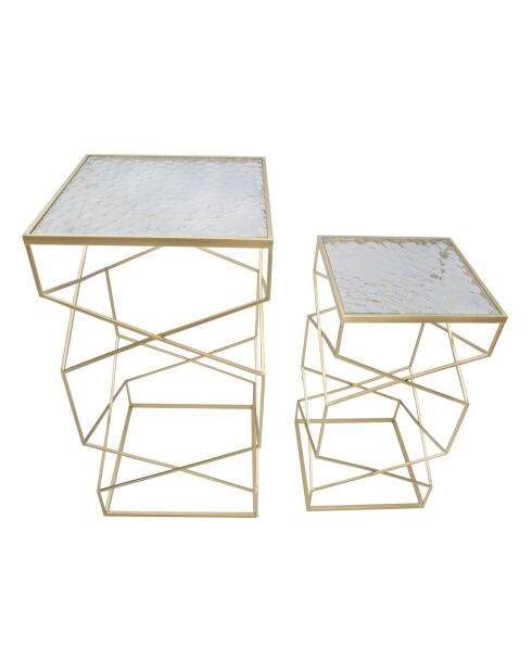 2 mesas auxiliares Coppia de cristal dorado