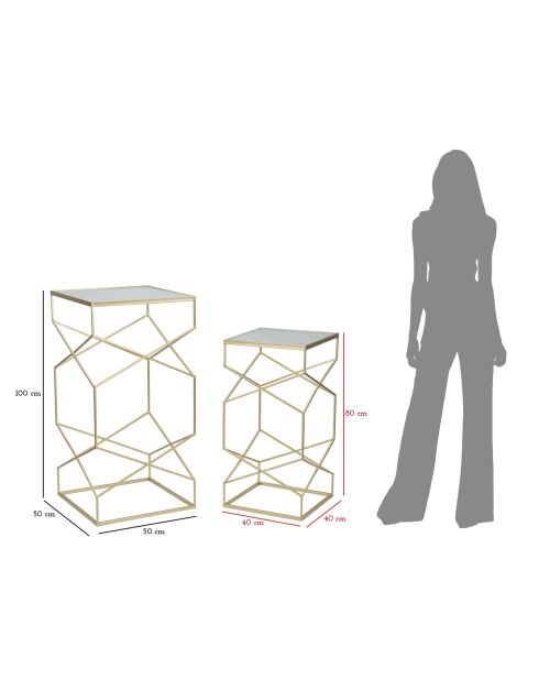 2 tavolini Coppia in vetro dorato