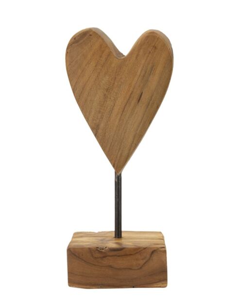 Scultura a cuore in teak marrone - 10x10x25 cm
