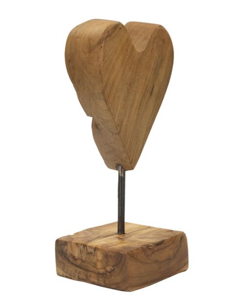Scultura a cuore in teak marrone - 10x10x25 cm