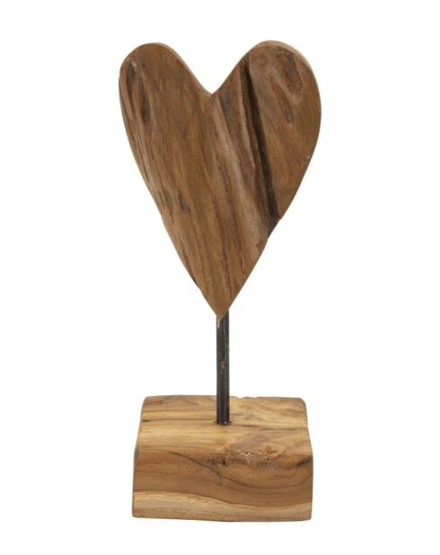 Scultura a cuore in teak marrone - 10x10x25 cm