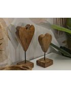 Scultura a cuore in teak marrone - 10x10x25 cm