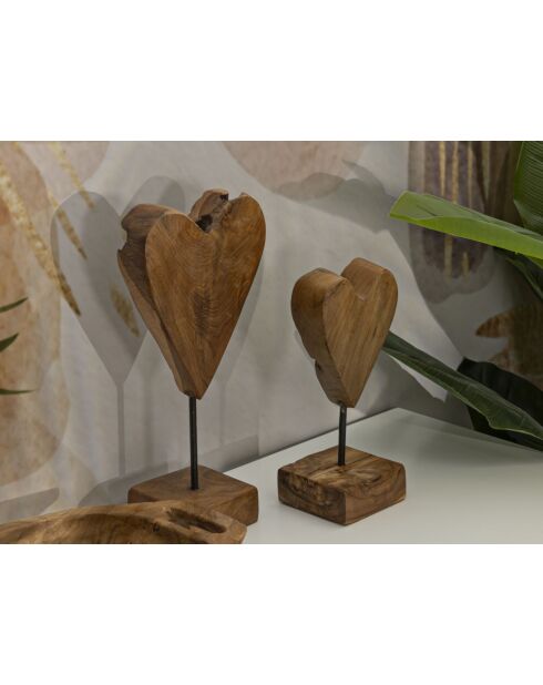 Scultura a cuore in teak marrone - 10x10x25 cm