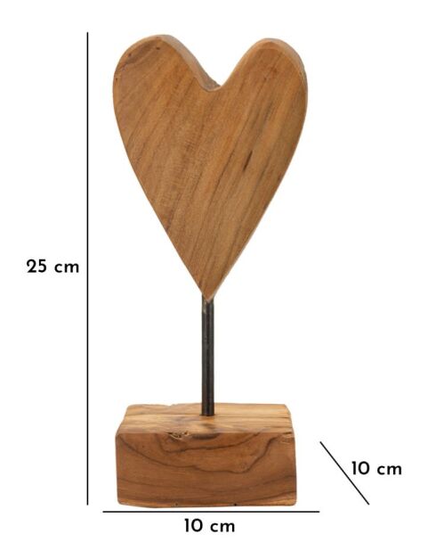 Scultura a cuore in teak marrone - 10x10x25 cm