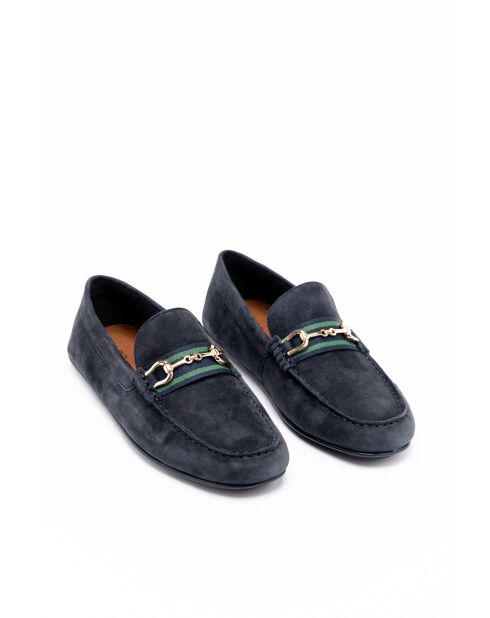 Mocassins en Velours de Cuir Clovis bleu marine