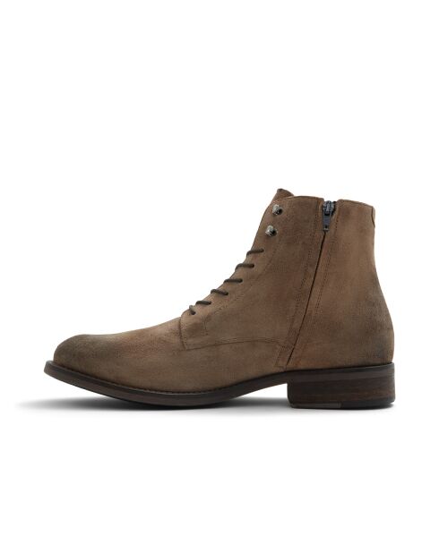 Boots en Velours de Cuir Alban beiges