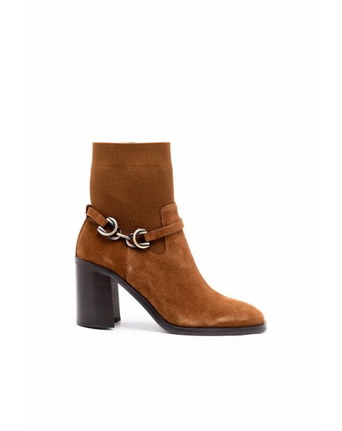 Bottines en Velours de Cuir Emilia brun foncé