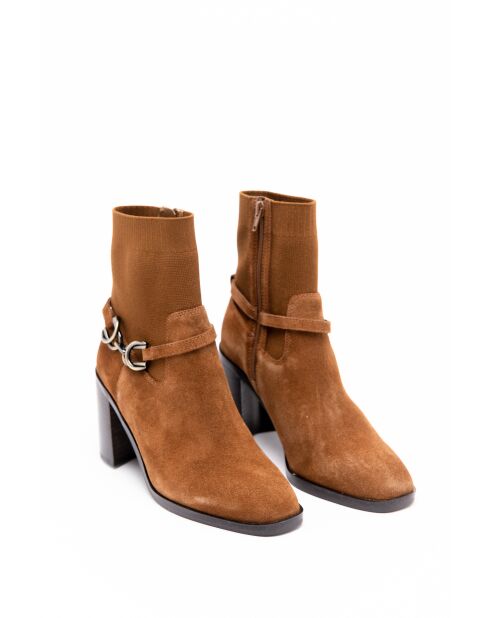 Bottines en Velours de Cuir Emilia brun foncé