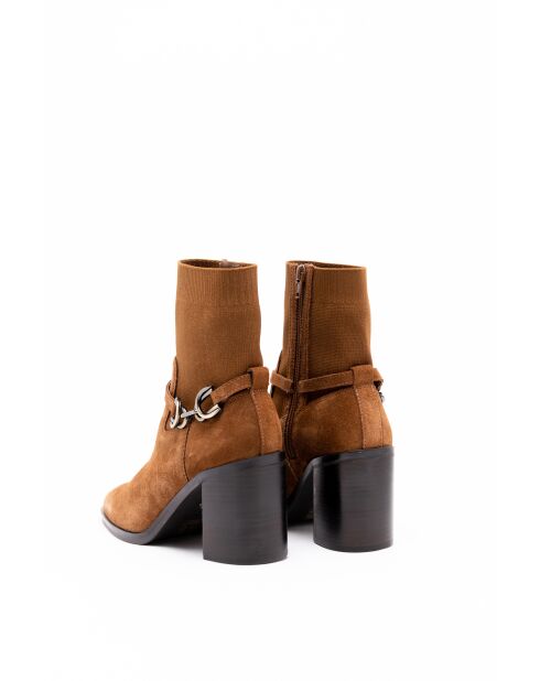 Bottines en Velours de Cuir Emilia brun foncé