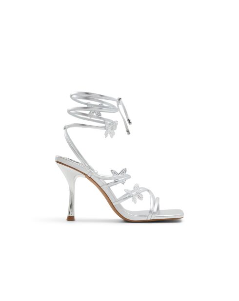 Sandali con tacco Diana in argento chiaro