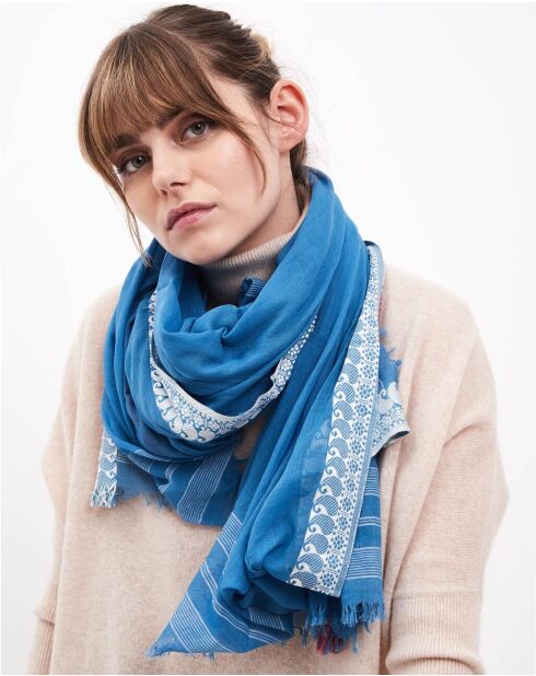 Foulard en Coton & Viscose Solila bleu - 120x180 cm