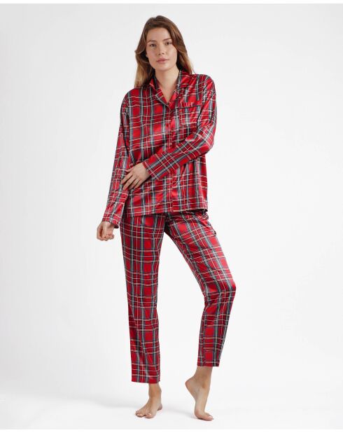 Pyjama ouvert en Satin style écossais rouge