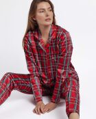 Pyjama ouvert en Satin style écossais rouge