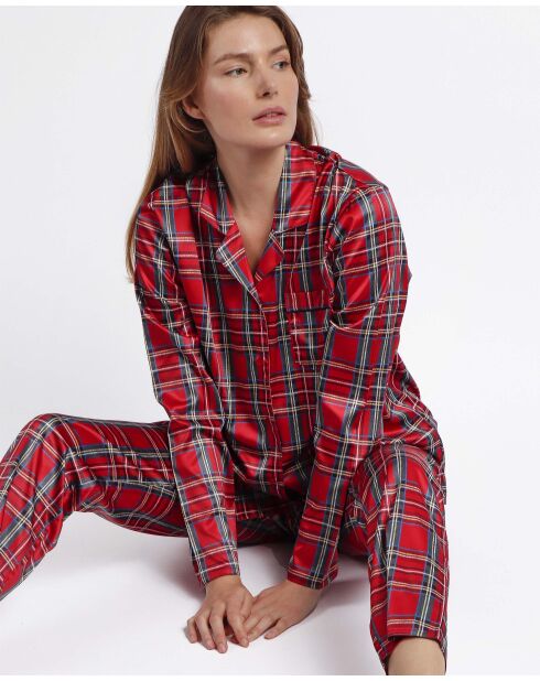 Pyjama ouvert en Satin style écossais rouge