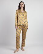 Luxuriöser Pyjama aus ockerfarbenem Satin im Zebra-Stil