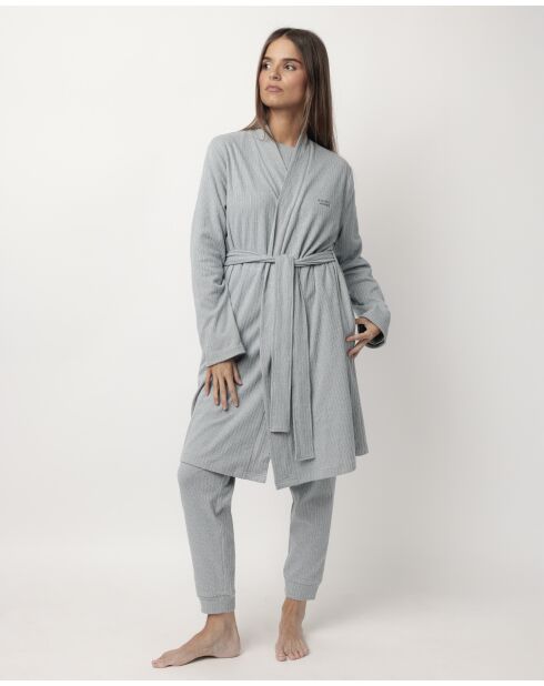 Peignoir côtelé ultra-doux Home bleu