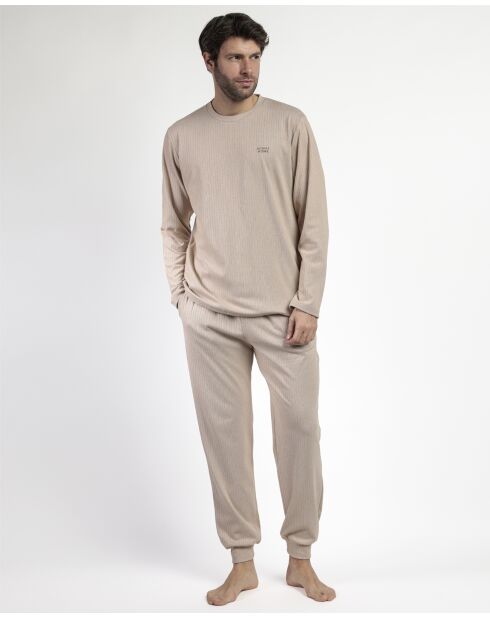 Home Camelfarbener, ultraweicher, gerippter Pyjama