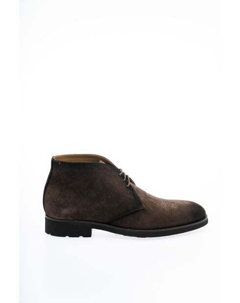 Bottines en Velours de Cuir Maïwen brun foncé