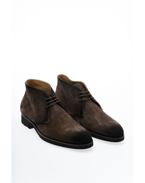 Bottines en Velours de Cuir Maïwen brun foncé