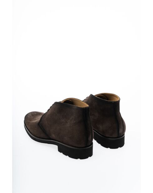 Bottines en Velours de Cuir Maïwen brun foncé