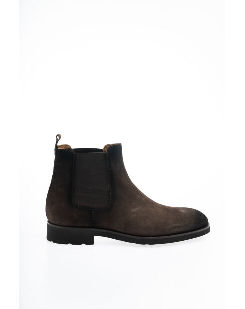 Bottines en Velours de Cuir Isolde brun foncé