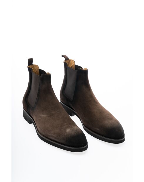 Bottines en Velours de Cuir Isolde brun foncé