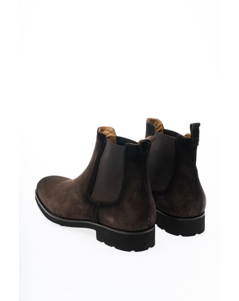 Bottines en Velours de Cuir Isolde brun foncé