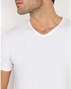 Weißes Kurzarm-T-Shirt mit V-Ausschnitt