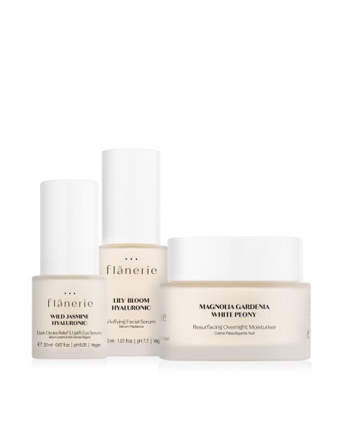 Radiance Gesichtsserum-Set + Glättendes und gegen dunkle Ringe schützendes Serum mit Hyaluronsäure +White Peony Night Resurfacing Cream