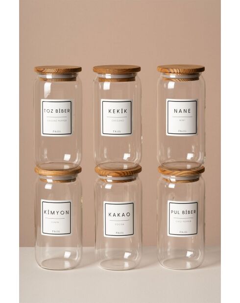 Set di 6 barattoli trasparenti per spezie