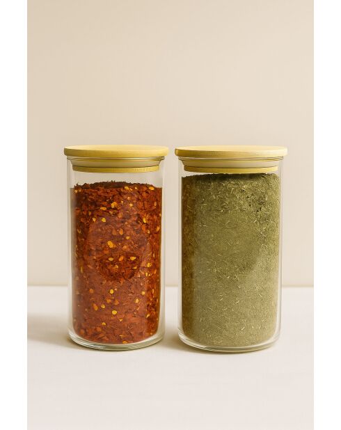 Set di 2 barattoli trasparenti per spezie