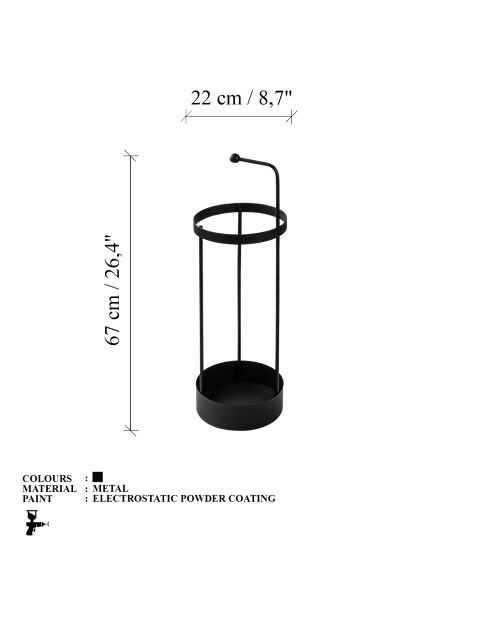 Porte-parapluie Noir - 22x22x67 cm