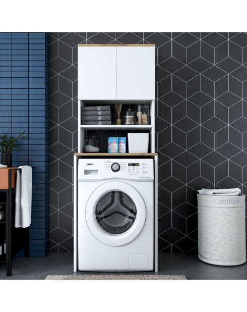 Mueble de lavadora blanco/nogal