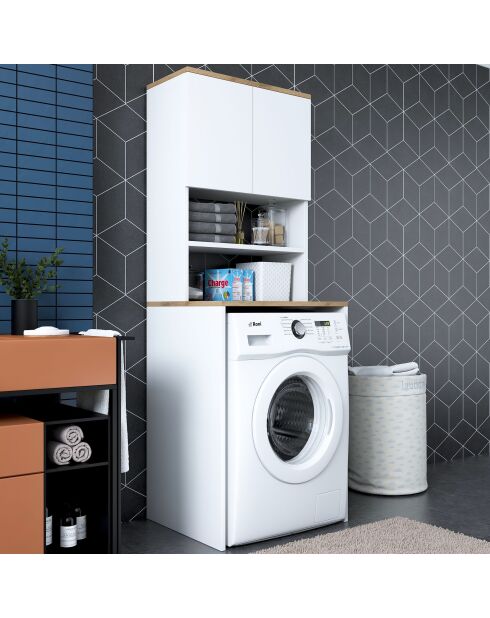 Mueble de lavadora blanco/nogal