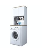 Mueble de lavadora blanco/nogal