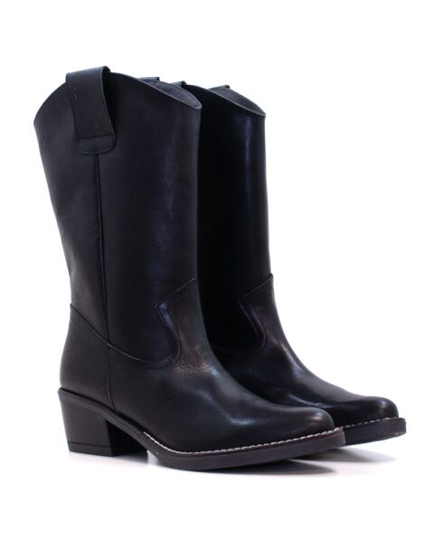 Bottes CA-1364r en cuir krust noires - Talon 5 cm